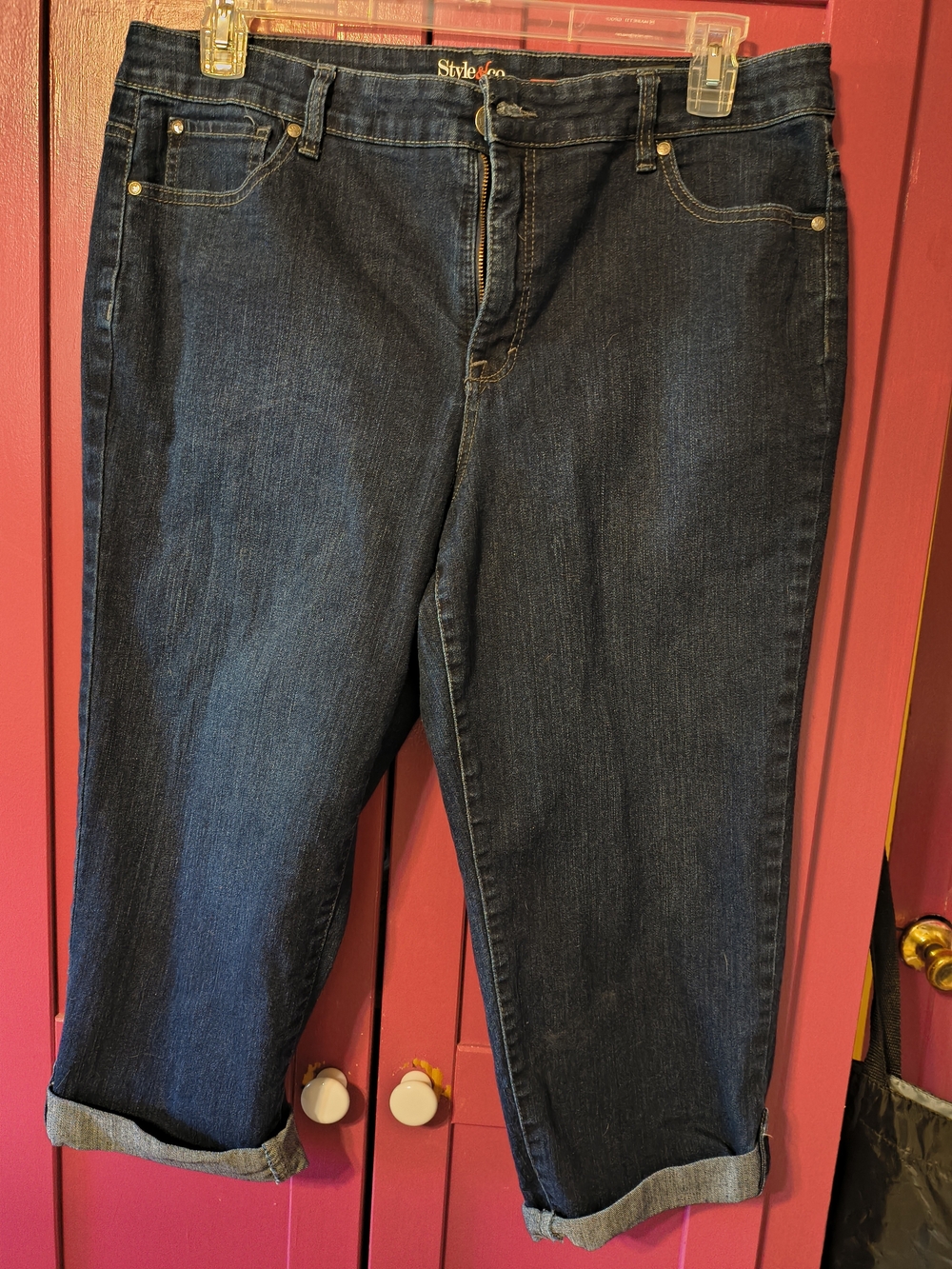 Style & Co. Dark Blue Cropped Roll-Cuff Jeans capris size 16 tummy control